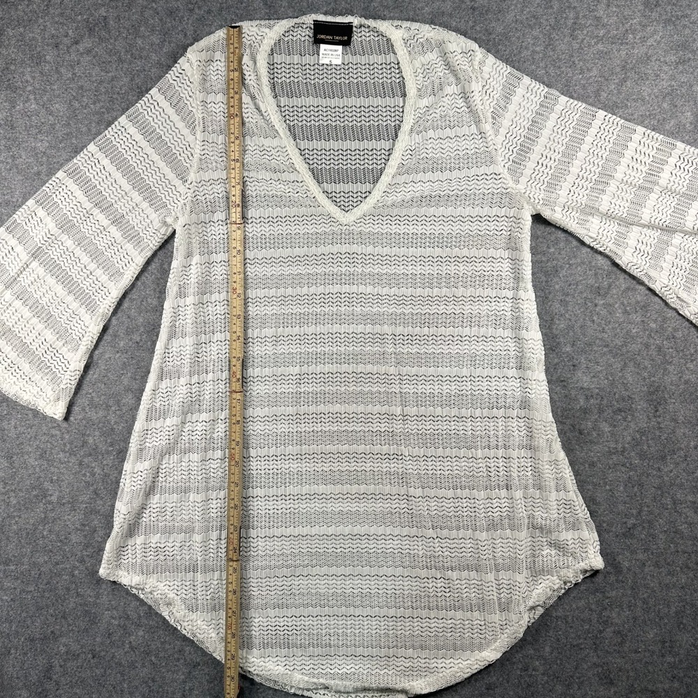 Jordan Taylor AC14028P Mesh Coverup Small White Chevron Sheer Bell Sleeve - Picture 4 of 8